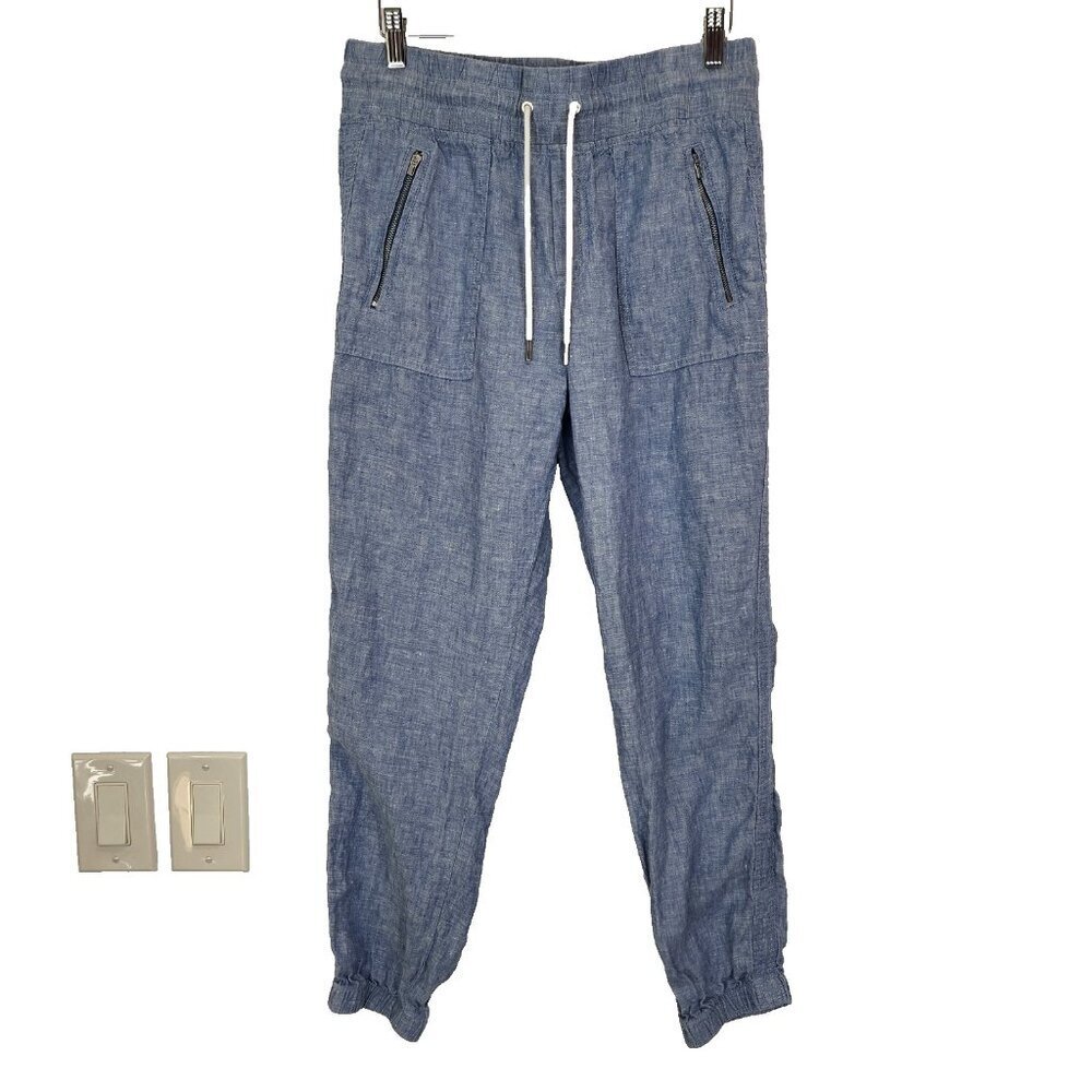 Athleta Cabo 100% Linen‎ Jogger Pants Womens 6 Blue Pull On Casual High Rise